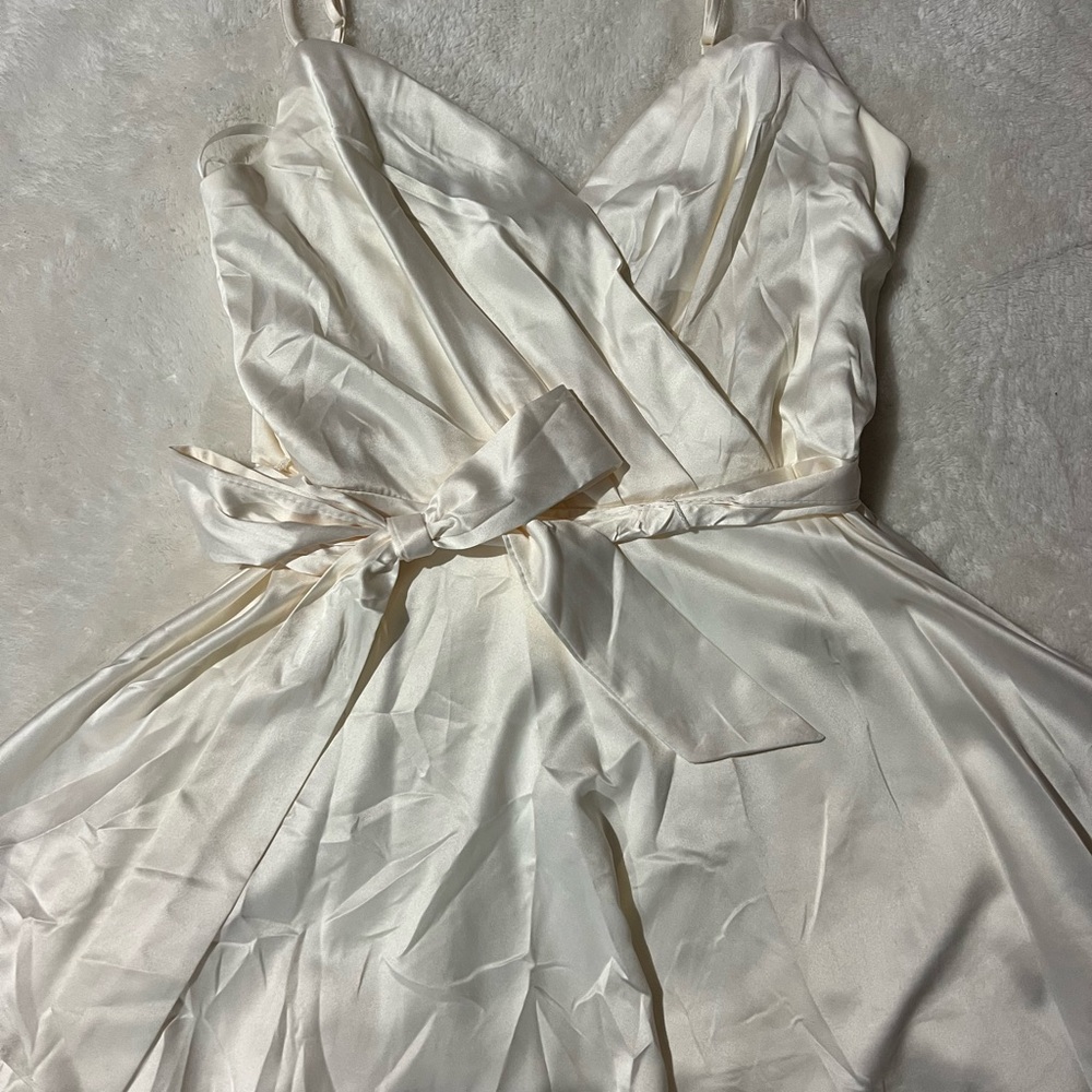 B Darlin Cream Satin Wrap Dress